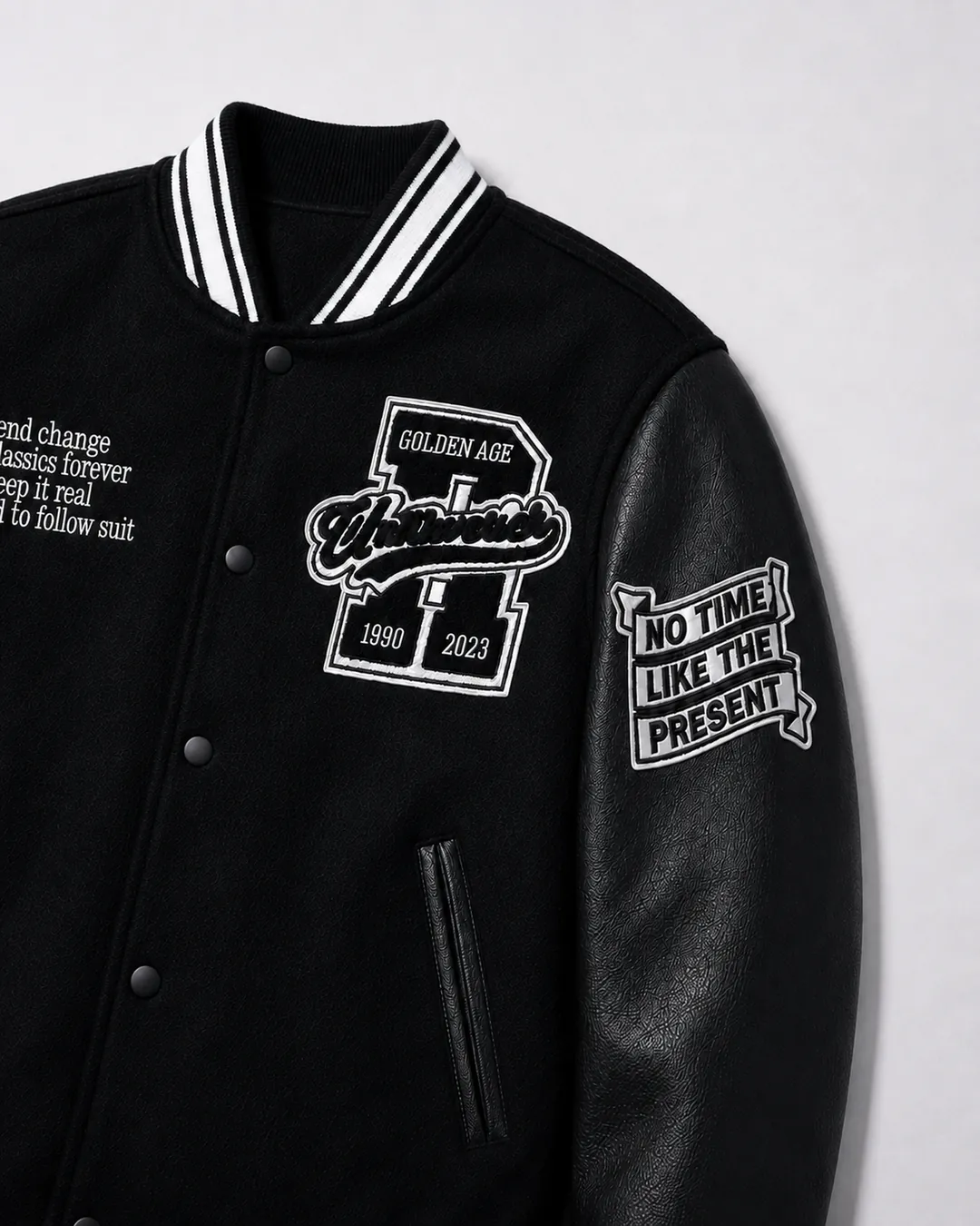 Close-up of the jacket patches and wool